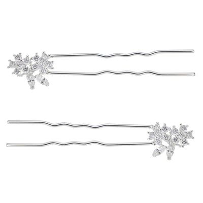 Designer cubic zirconia floral cluster hair pin set